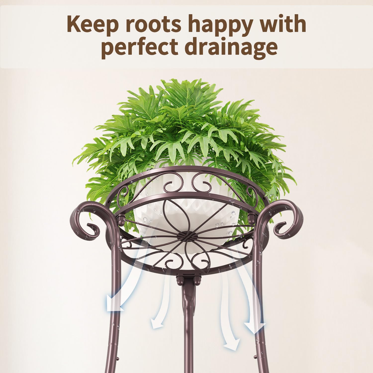 LASZOLA Metal Corner Plant Stand displaying various indoor plants