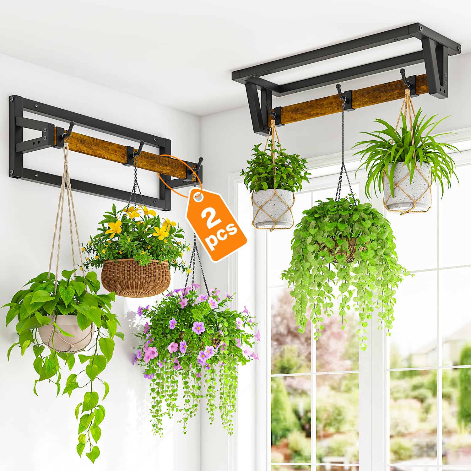 LASZOLA plant hanger holder shelf indoor wall mount brown