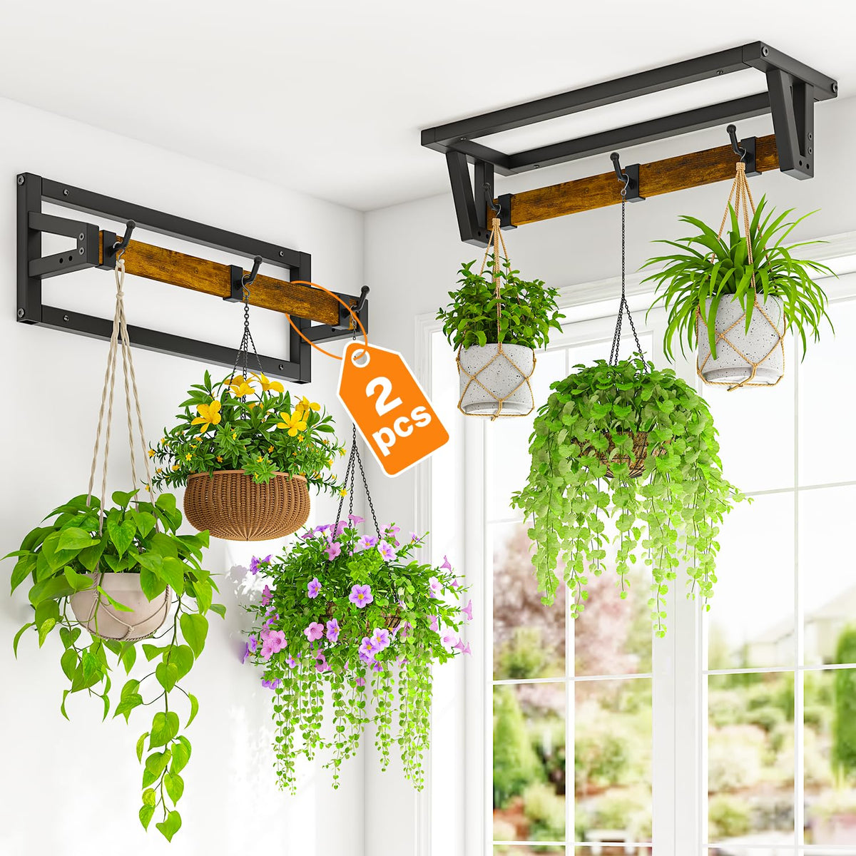 LASZOLA plant hanger holder shelf indoor wall mount brown