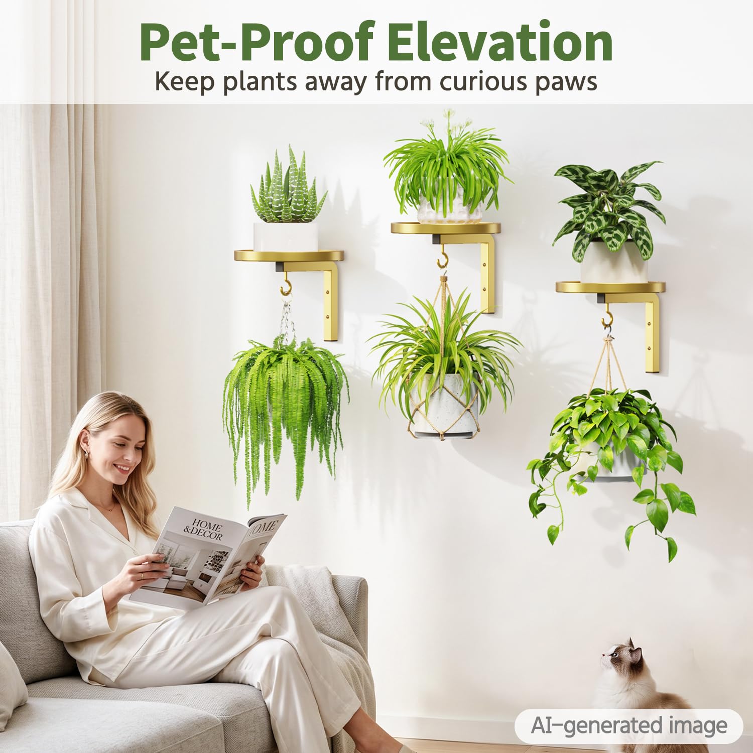 LASZOLA Plant Shelves mounted on a wall with greenery
