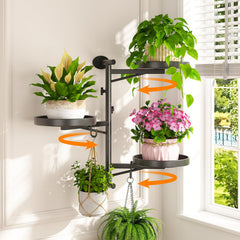 LASZOLA Rotating Plant Hanger, 3-Tier Black Metal Stand