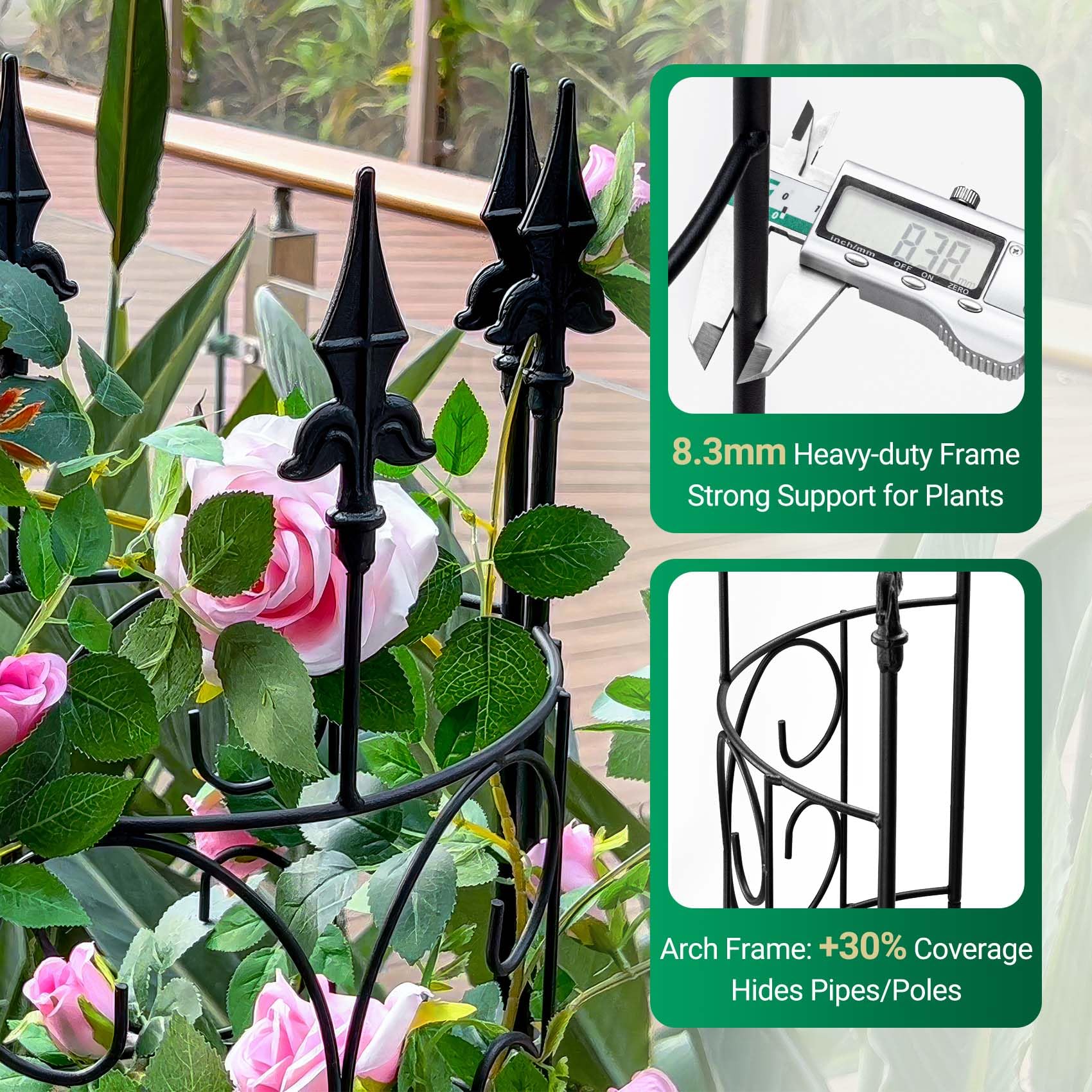 LATIHUUM Garden Trellis curved design showing climbing plants