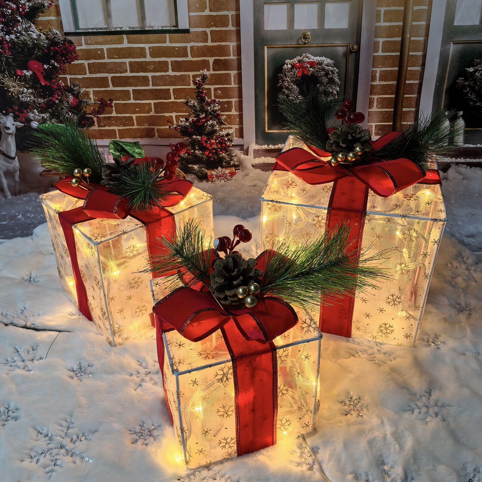 Lauzior Christmas Lighted Gift Boxes set of 3 with warm white LED lights