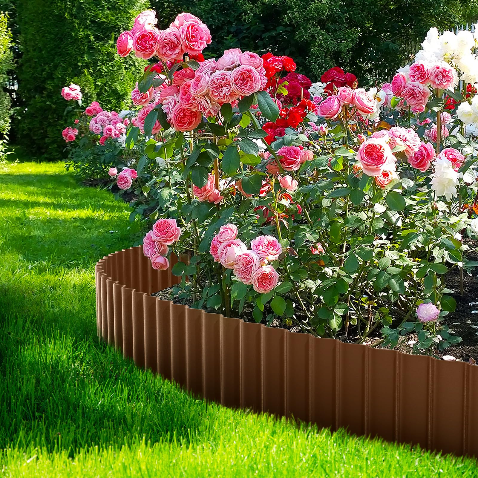 LAVEVE Corrugated Metal Garden Edging displayed in a landscaped area