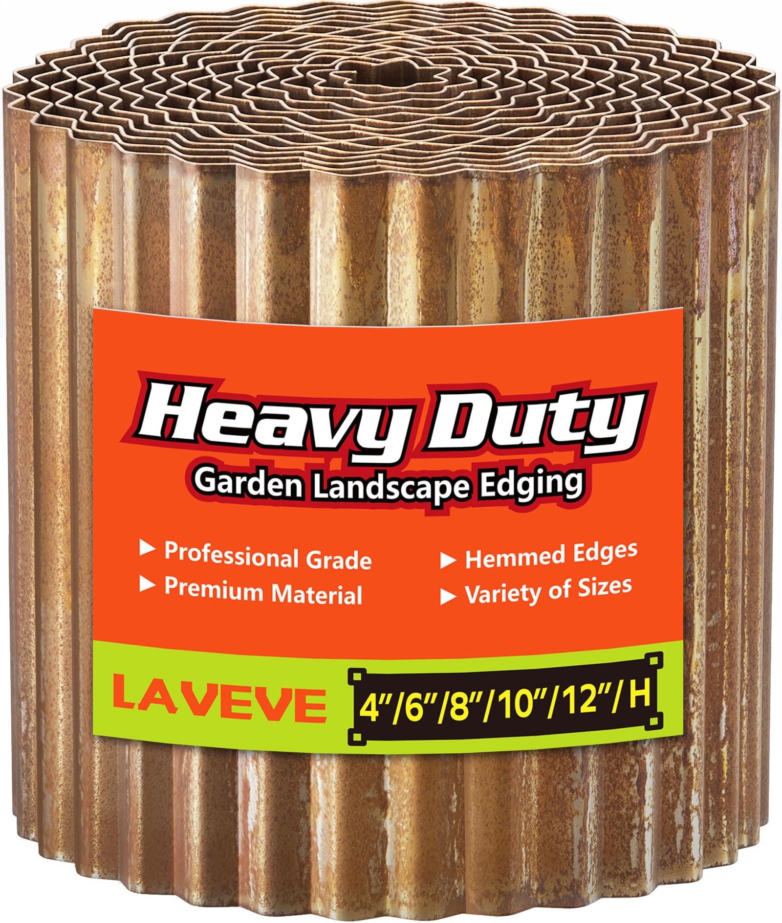 LAVEVE Corrugated Metal Garden Edging front view, rusty finish
