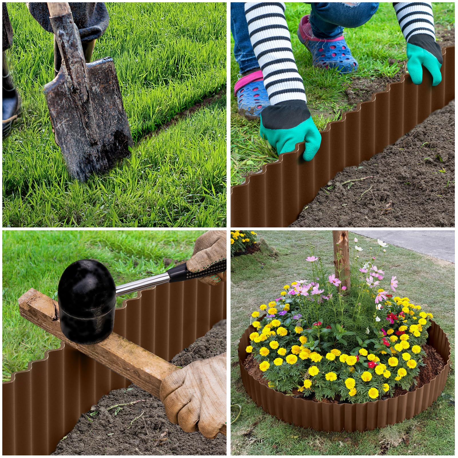 LAVEVE Corrugated Metal Garden Edging installed around flower bed