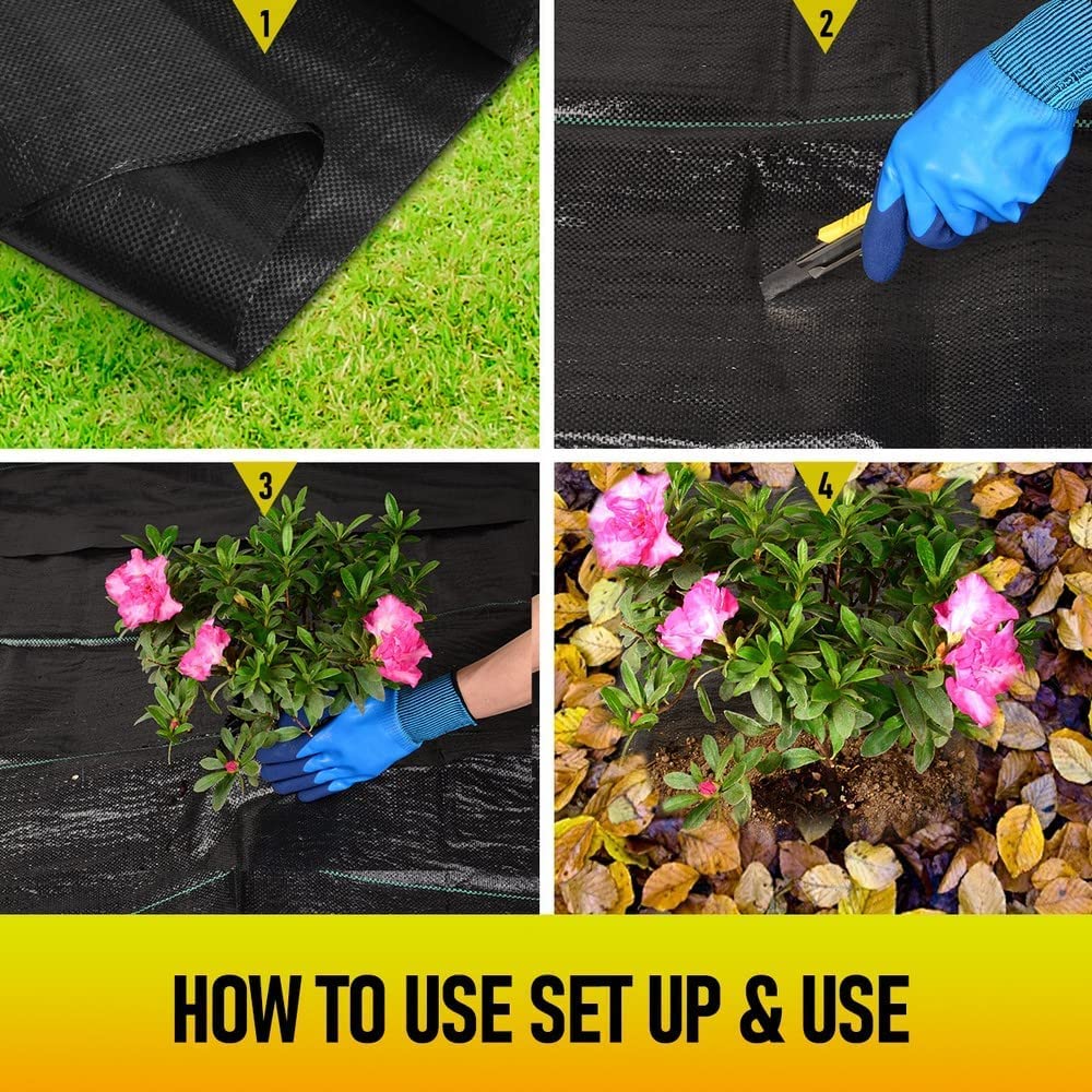 LAVEVE weed barrier fabric secured with U-shaped pegs