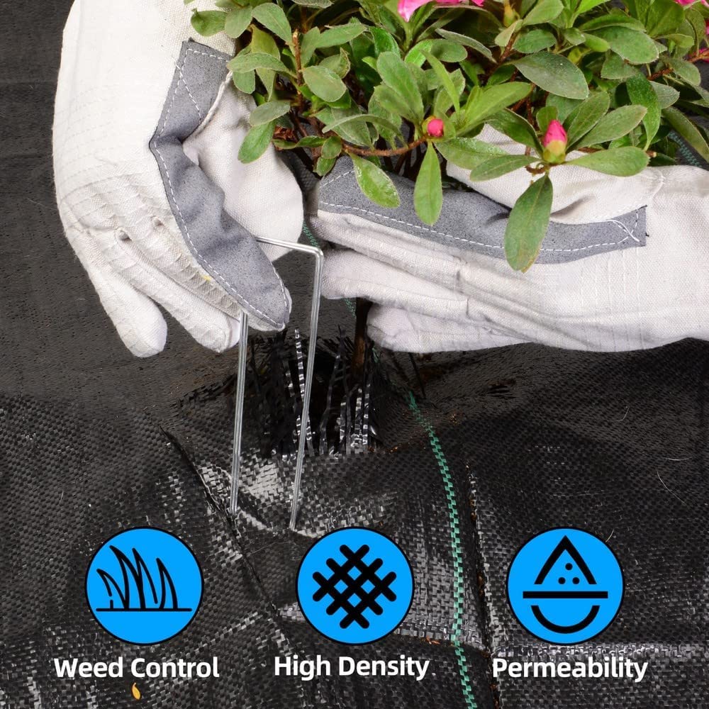 LAVEVE Weed Barrier Fabric spread out in a garden setting