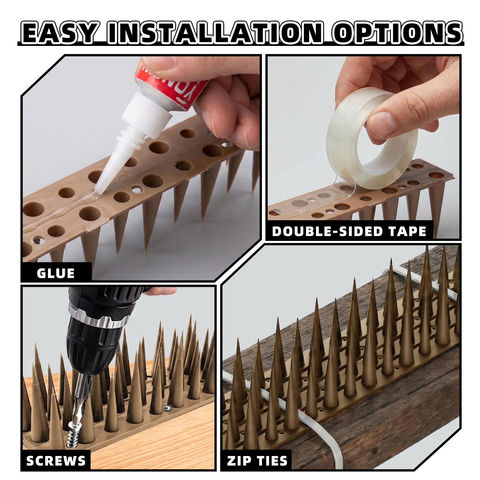 LavviTech Bird Spikes installed on a railing