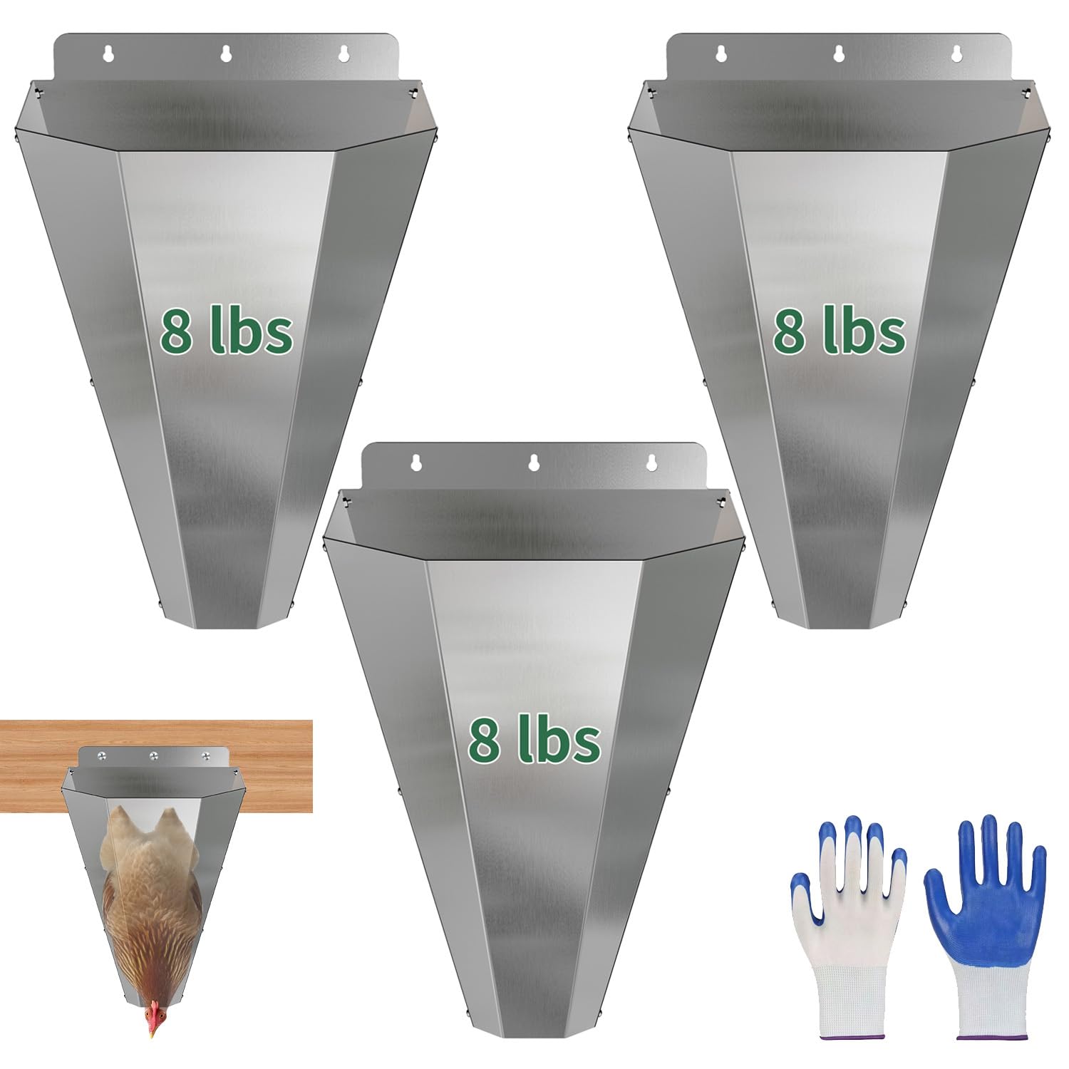 LavviTech Medium Chicken Kill Cone pack of three, stainless steel