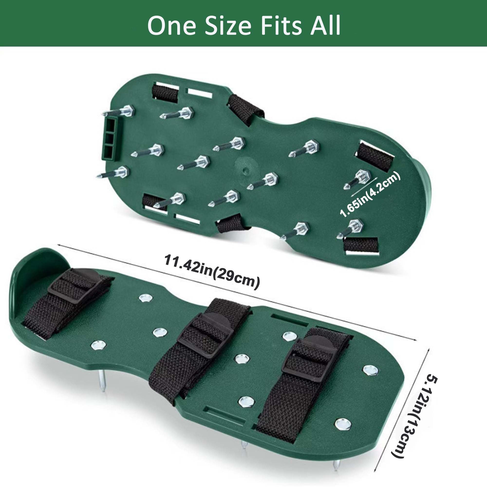 Lawn aerator shoes shown on a grassy surface