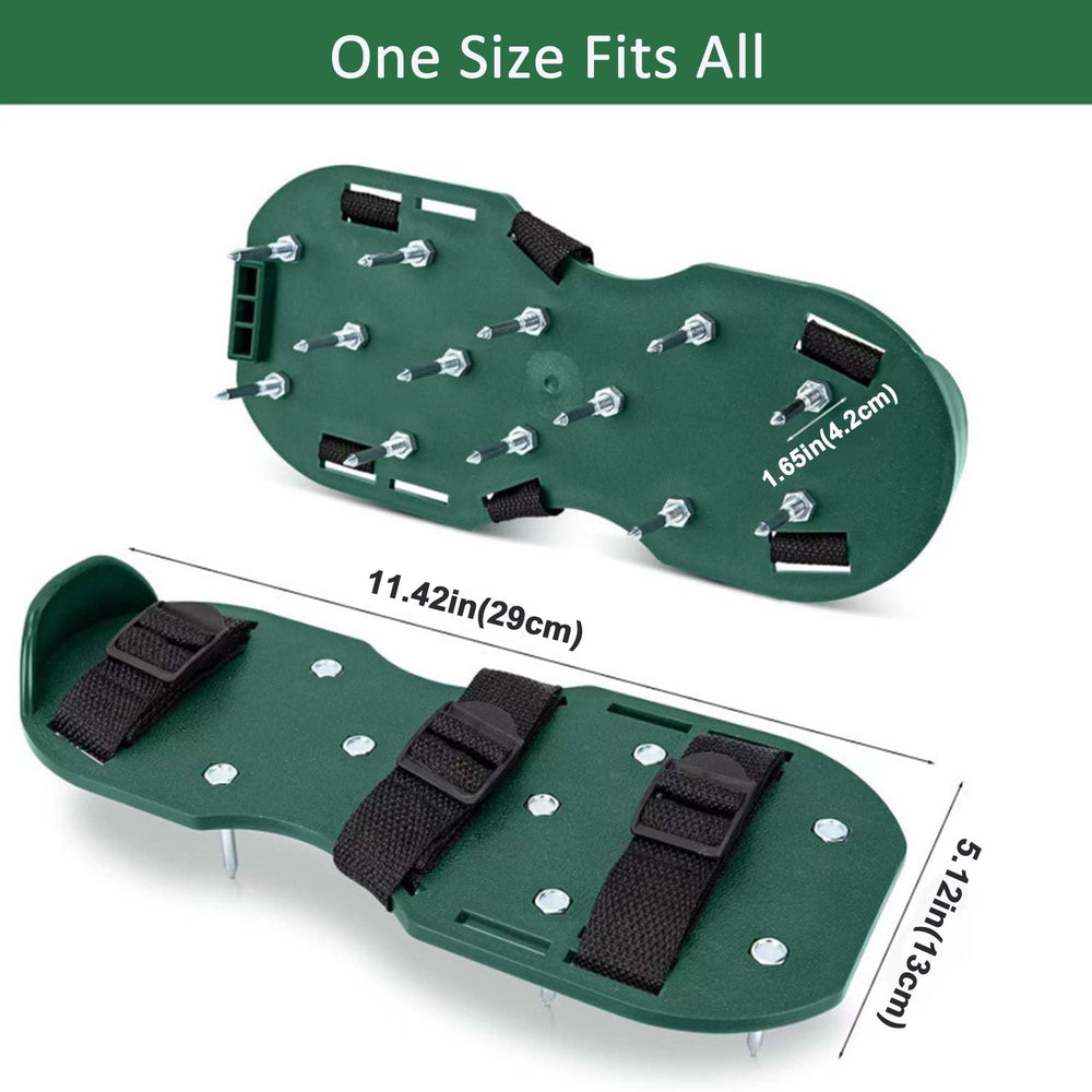 Lawn aerator shoes shown on a grassy surface