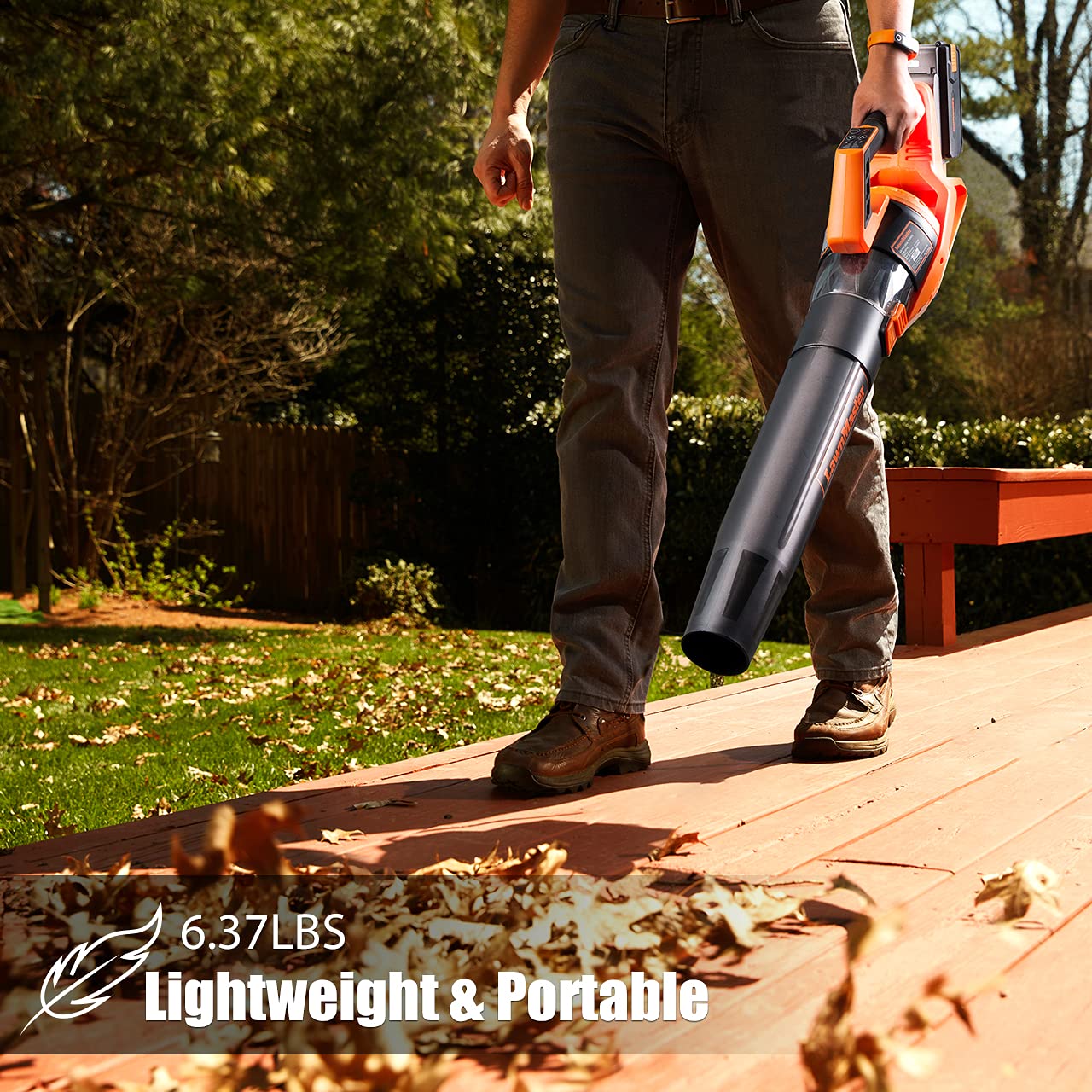 LawnMaster Leaf Blower back view showing battery compartment