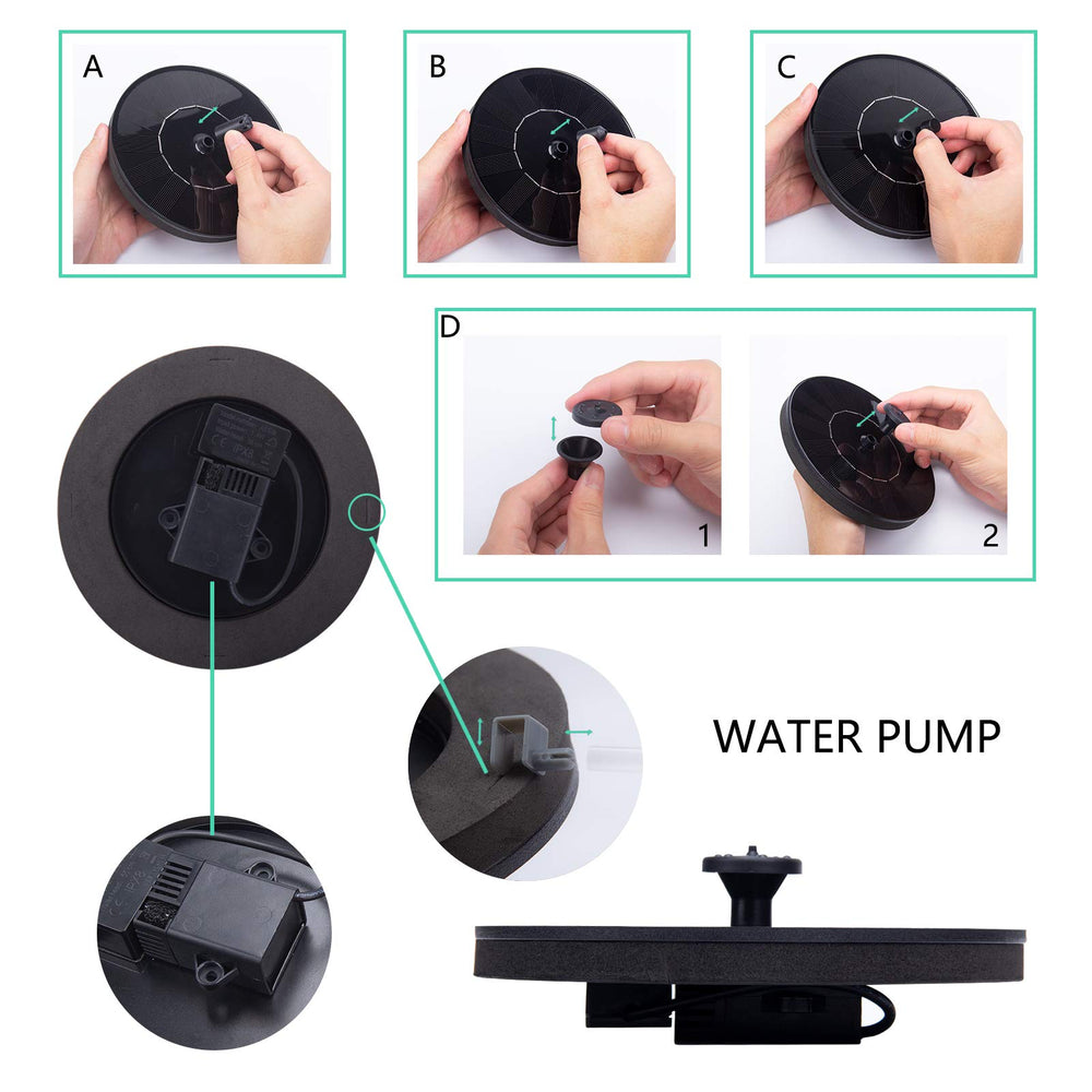 LAWOHO Solar Fountain Pump components including filter