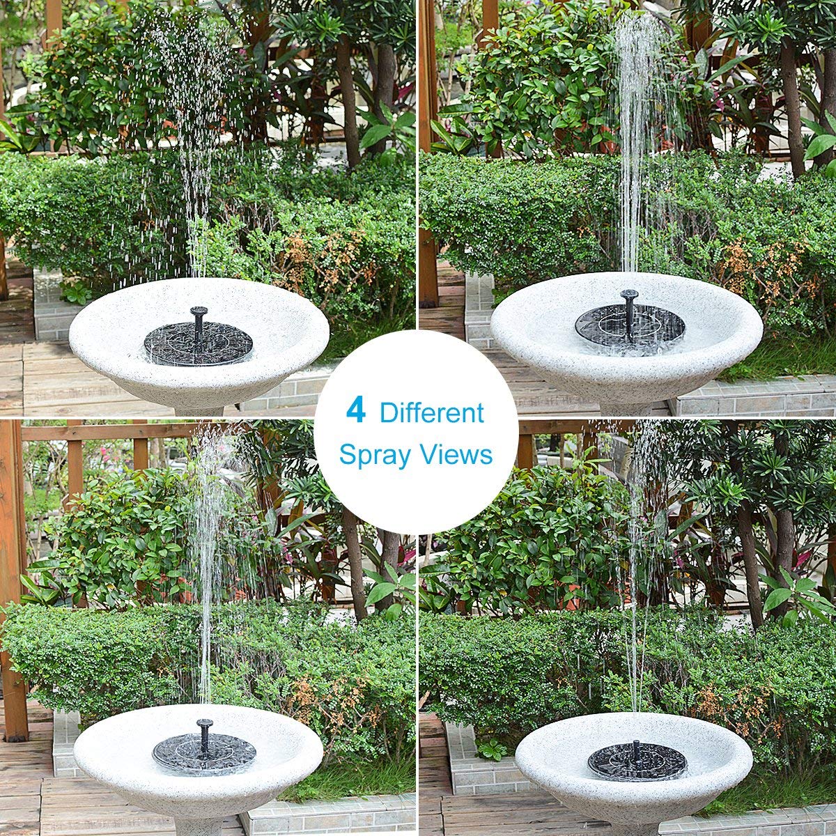 LAWOHO Solar Fountain Pump in a bird bath with water spray
