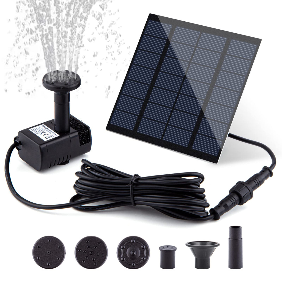 LAWOHO Solar Fountain Pump Kit with solar panel and nozzles