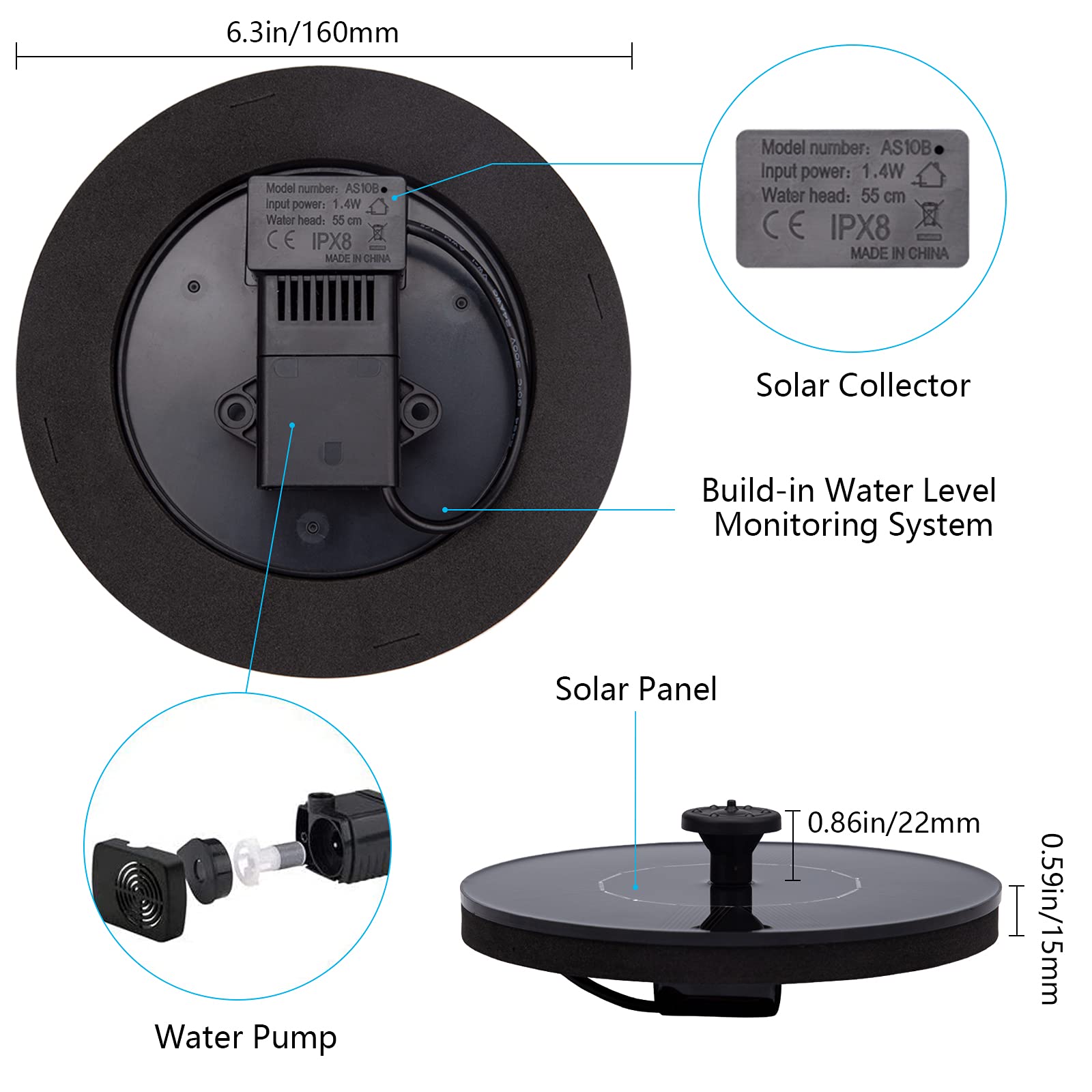 LAWOHO Solar Fountain Pump with water circulating