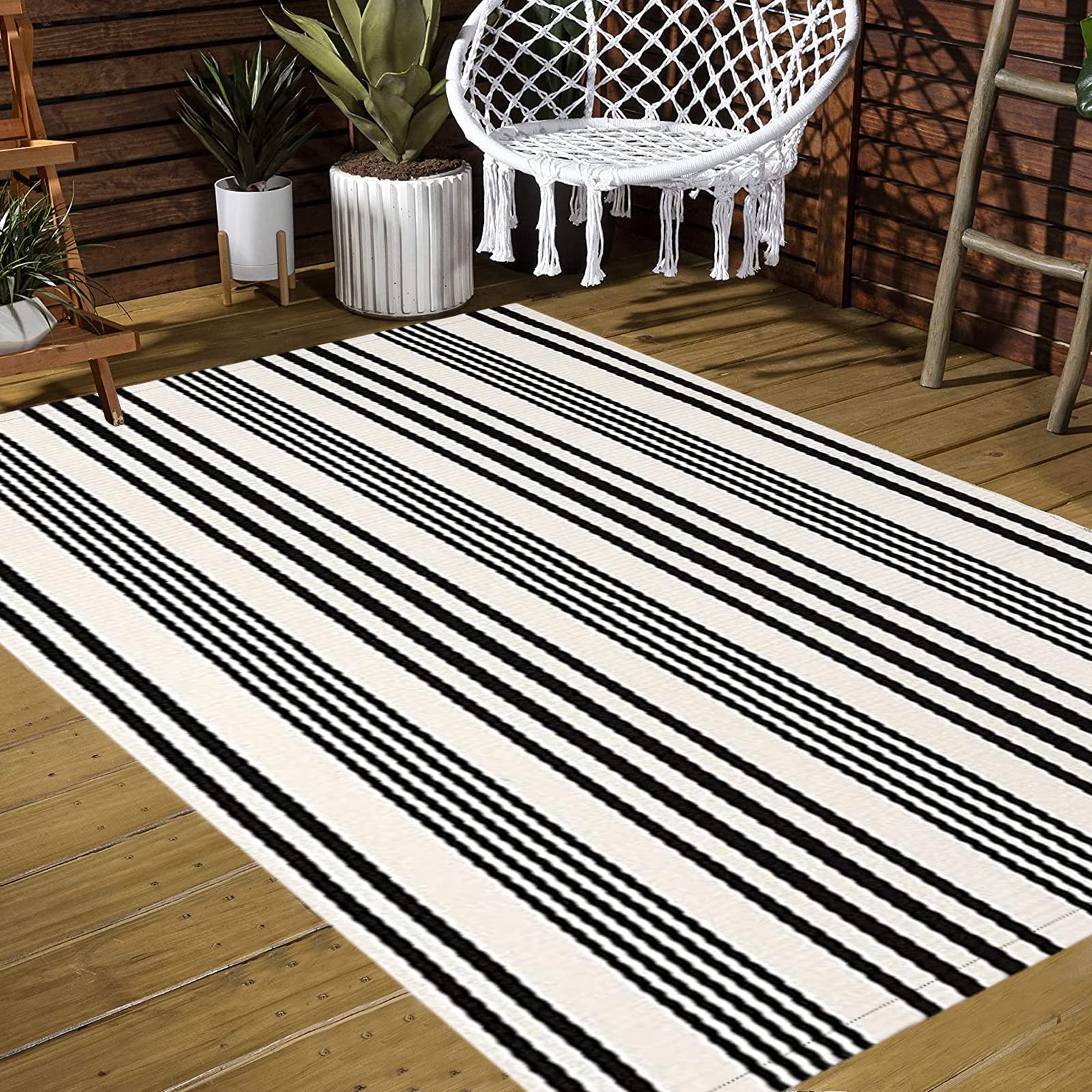 Layered BUAGETUP Black and White Rug with welcome doormat