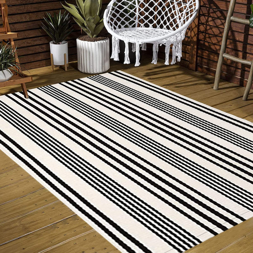 Layered BUAGETUP Black and White Rug with welcome doormat