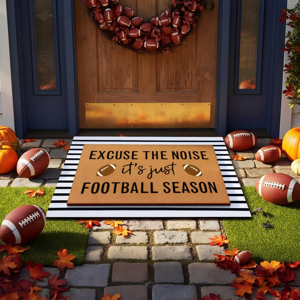 Layered doormat set with decorative football patterns