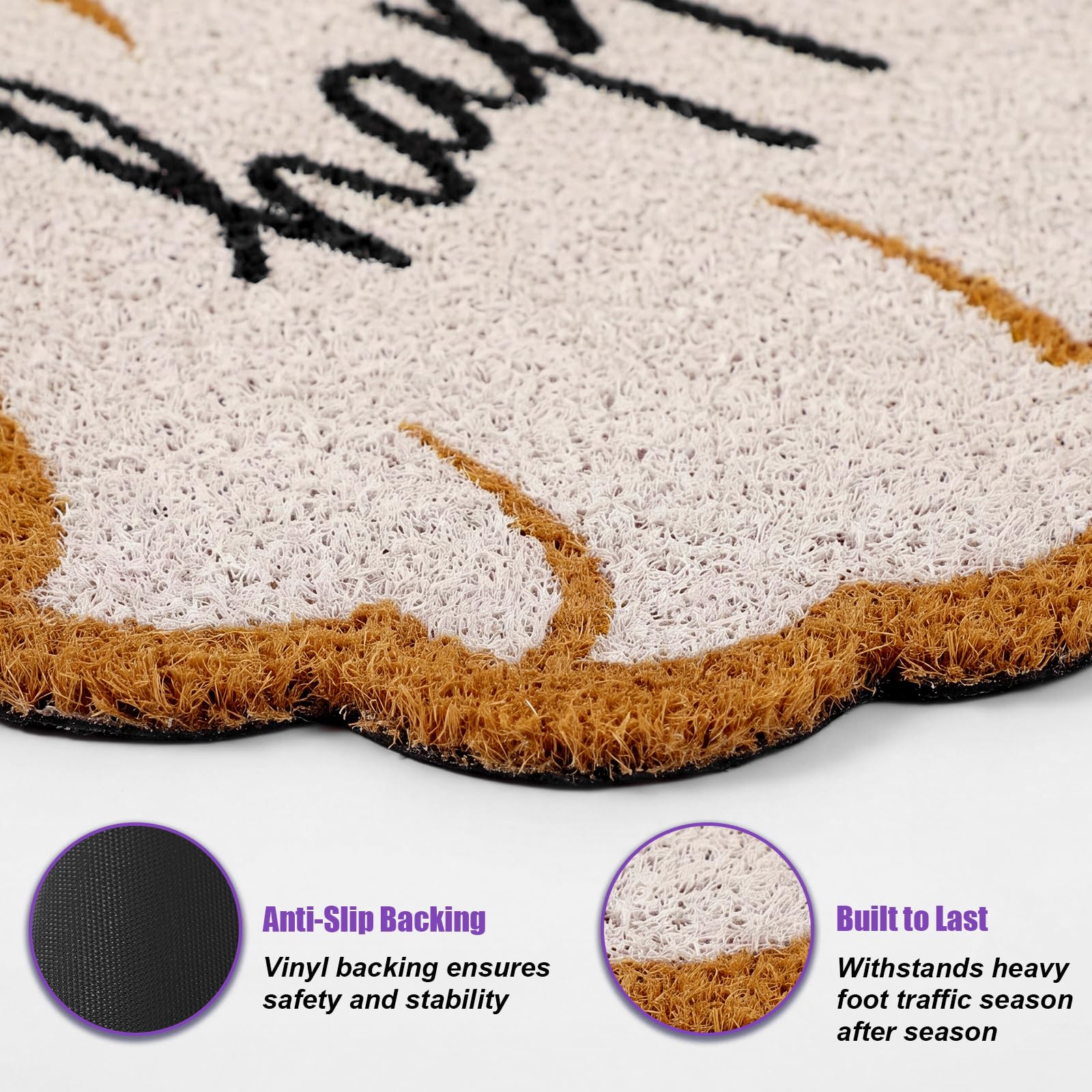 Layered view of Honoson Halloween Ghost Doormat Set on porch