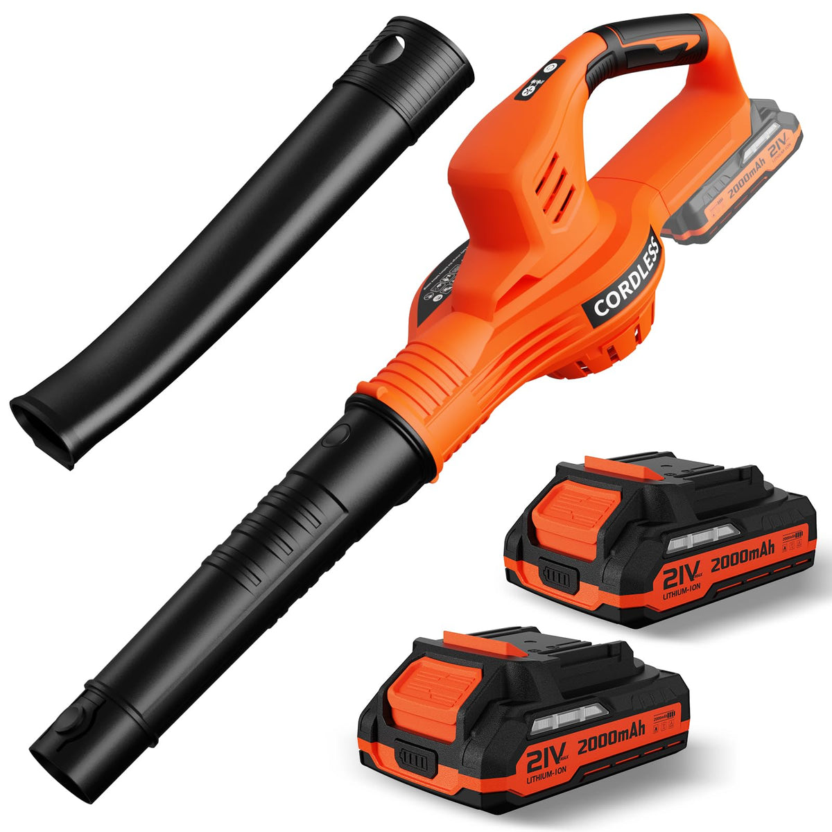 LAZYBOI Cordless Leaf Blower front view with extension nozzle