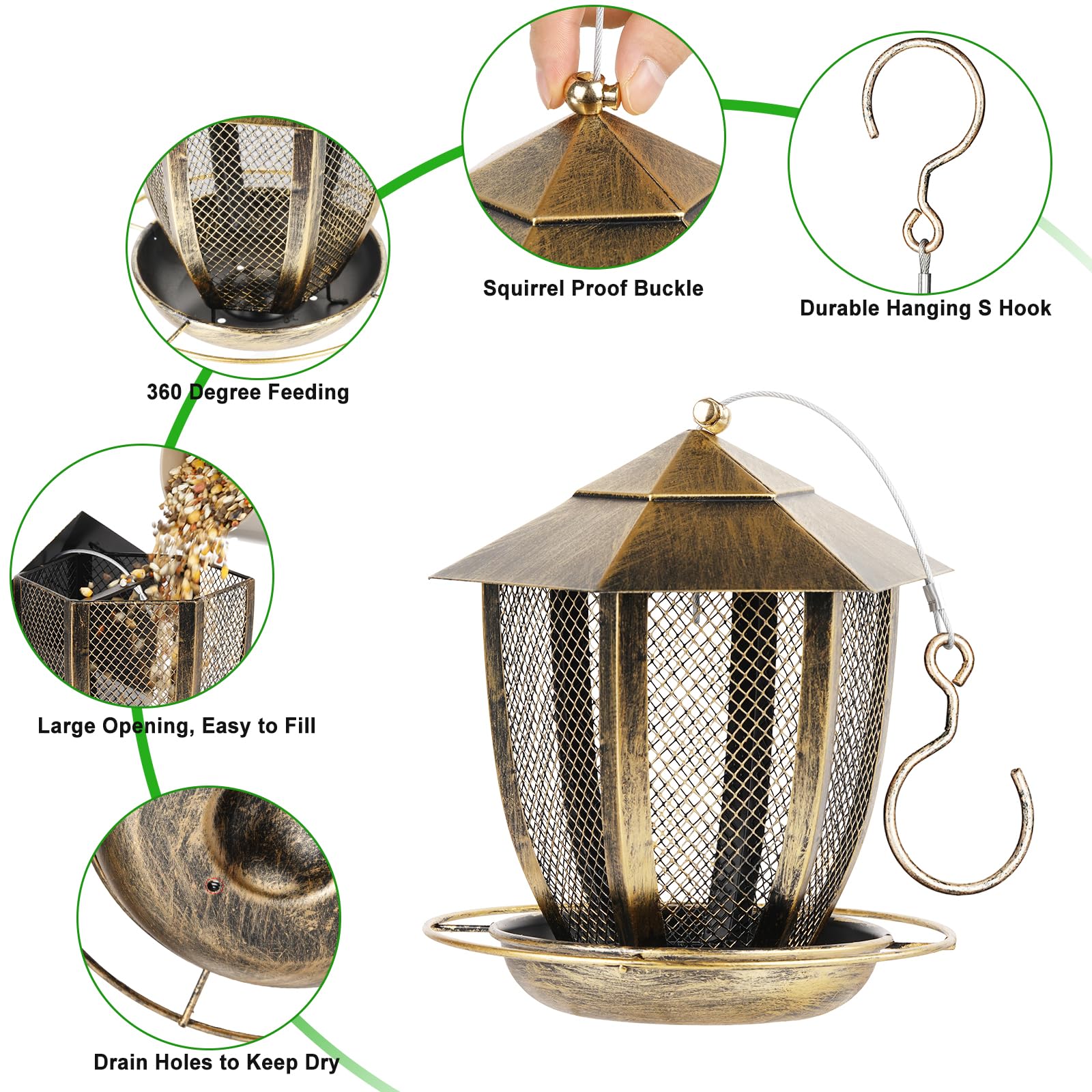 LBTING Hexagon Bird Feeder with mixed seeds inside