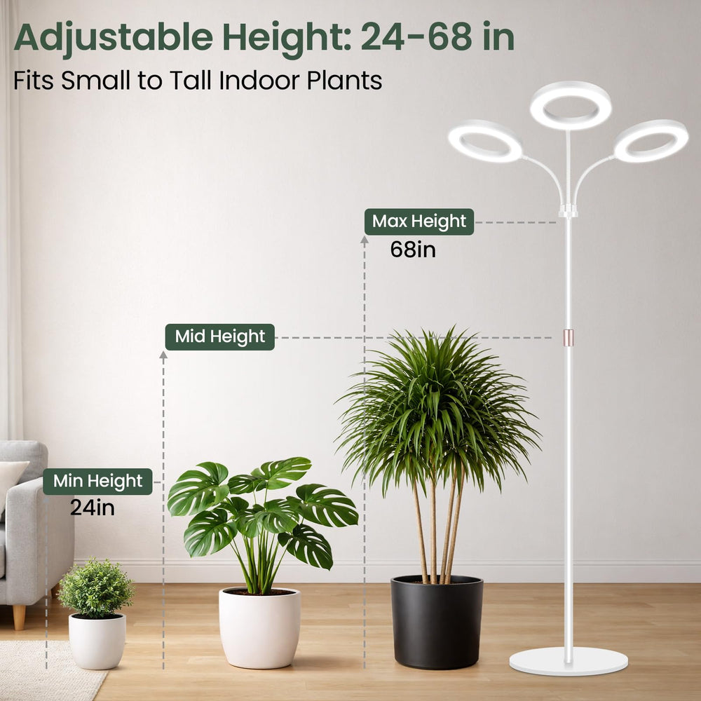 LBW 3-Head Grow Light's heavy-duty base and telescopic rod