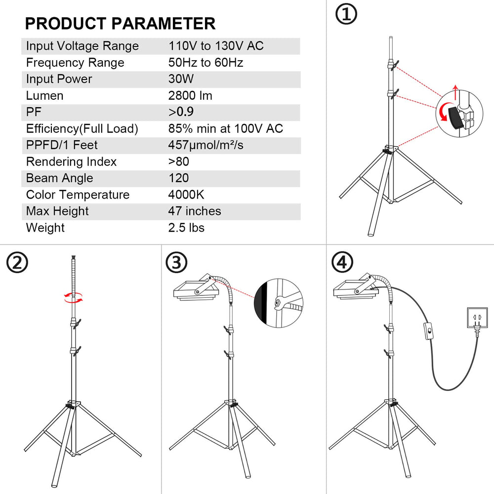 LBW Grow Light components including stand and light