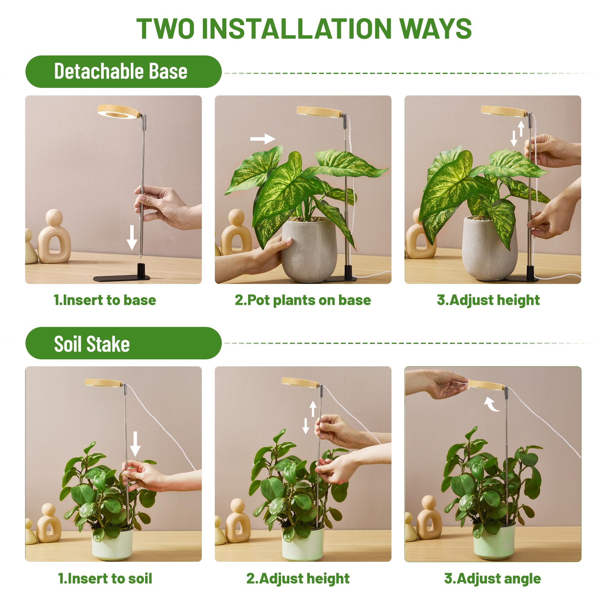 LBW grow light installed in soil next to indoor plants