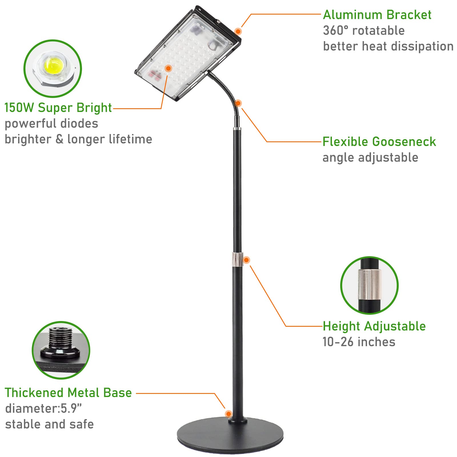 LBW Grow Light showing adjustable height and angle features