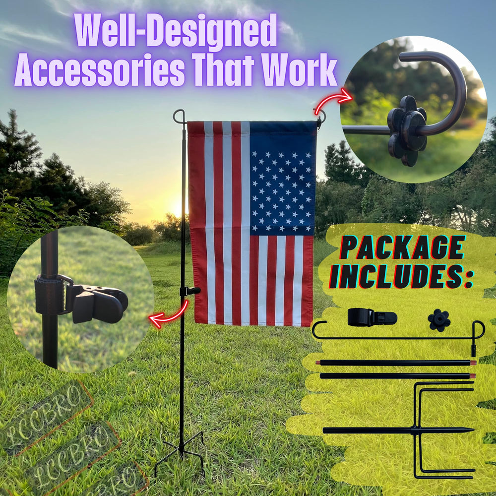 LCCBRO Garden Flag Stand Holder displaying its durable steel construction