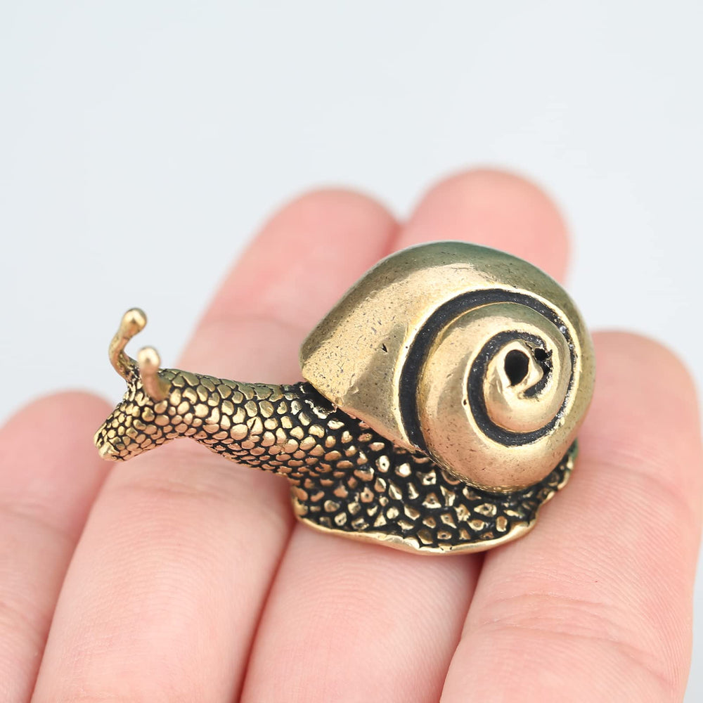 LCCCK Mini Brass Snail Statue placed on a desk