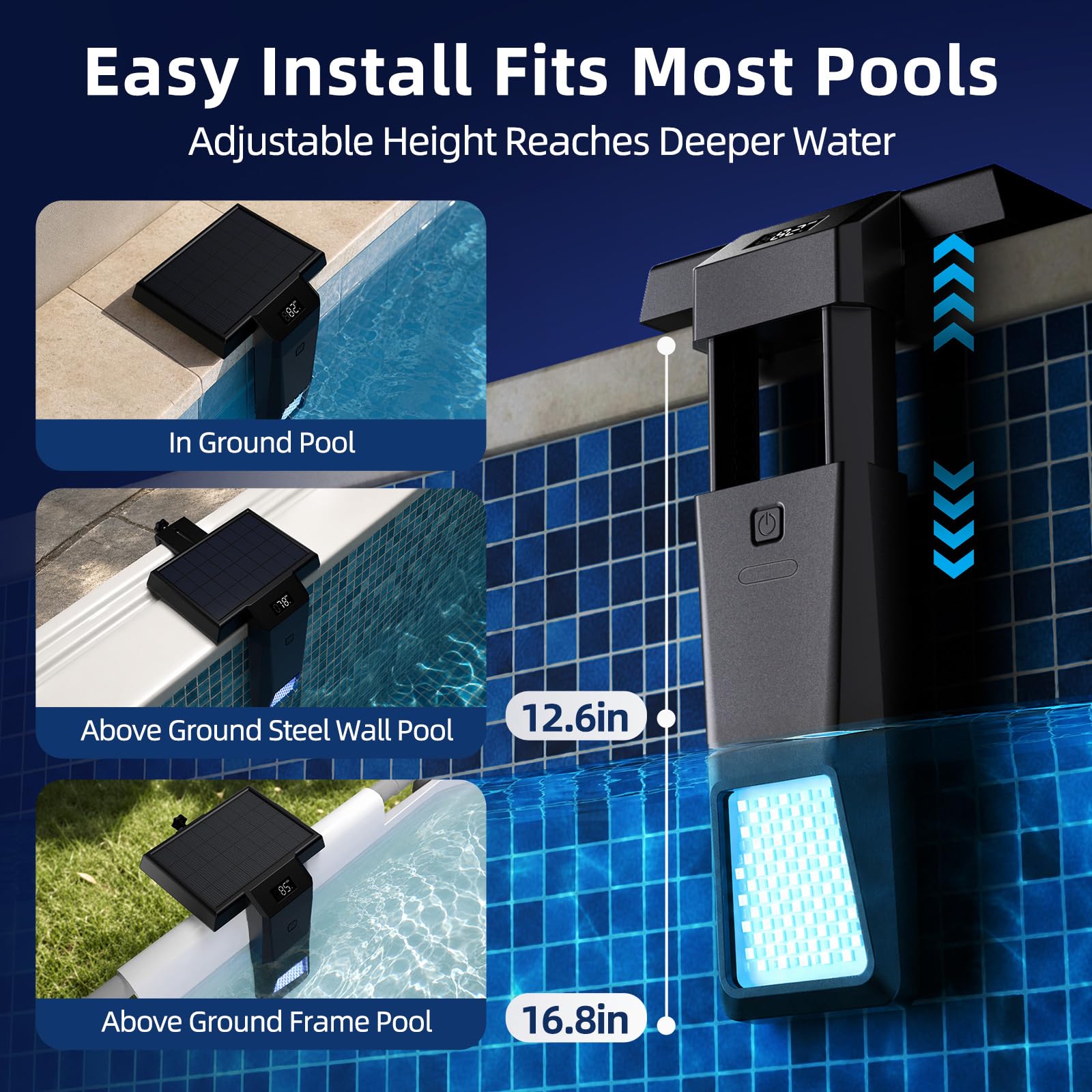LCD display of Aqoutgh Solar Pool Light showing temperature