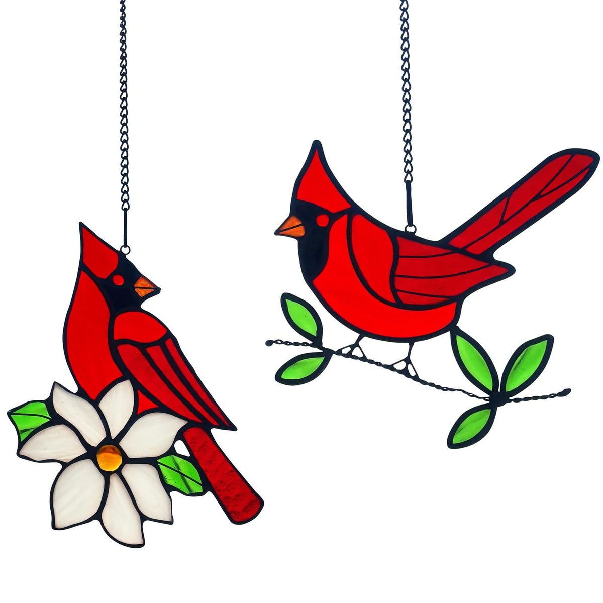 Lcensp stained glass red cardinal suncatcher front view