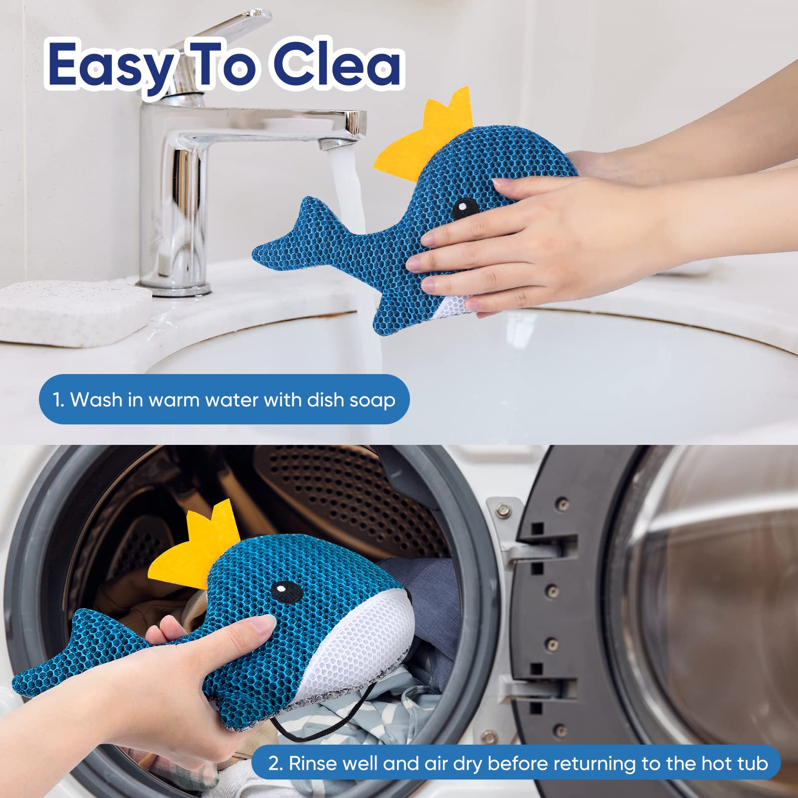 LCHUANG Hot Tub Scum Absorber Whale in use in hot tub