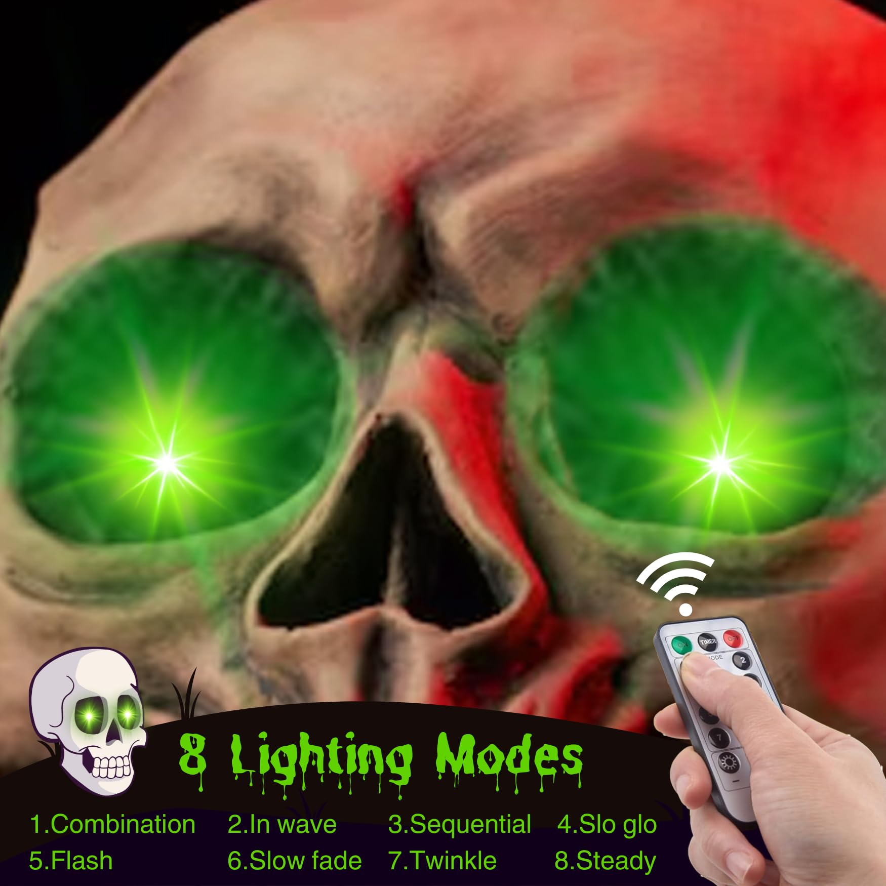 LCHUANG LED glowing eyes displayed on a tombstone
