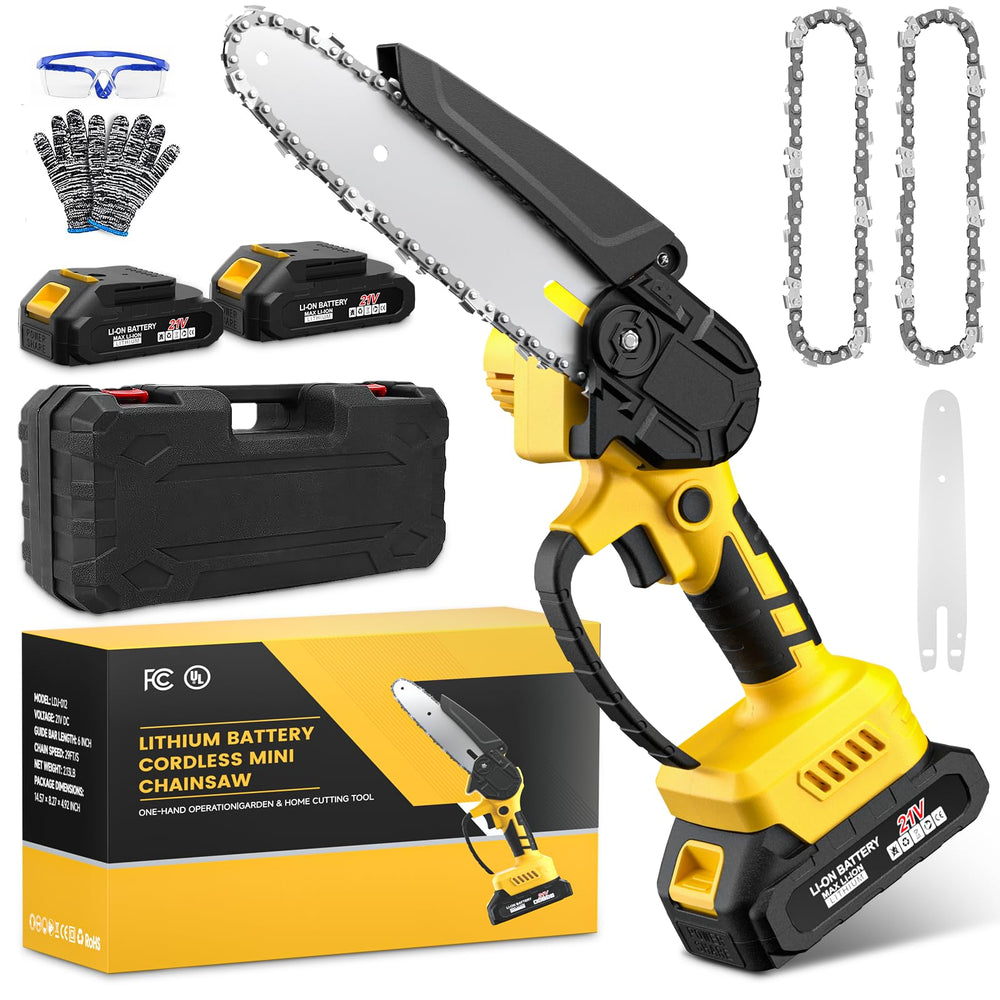 LCOIEDU Mini Chainsaw 6-Inch yellow model front view
