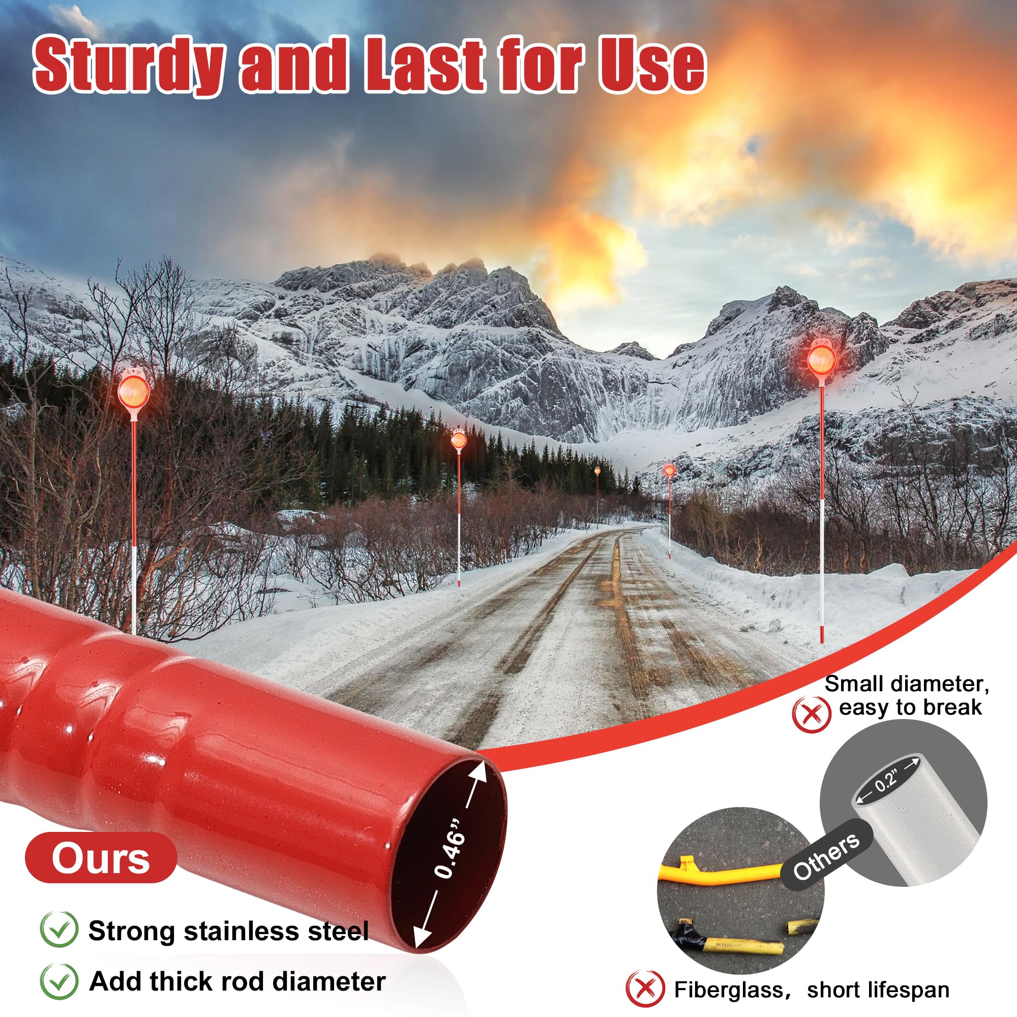 Lcokeiy reflective markers installed in a snowy driveway