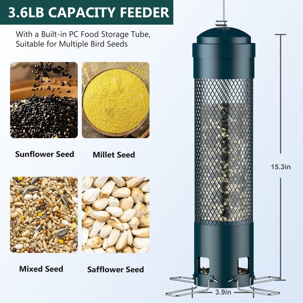 LCSEVEN bird feeder filled with seeds and perched birds
