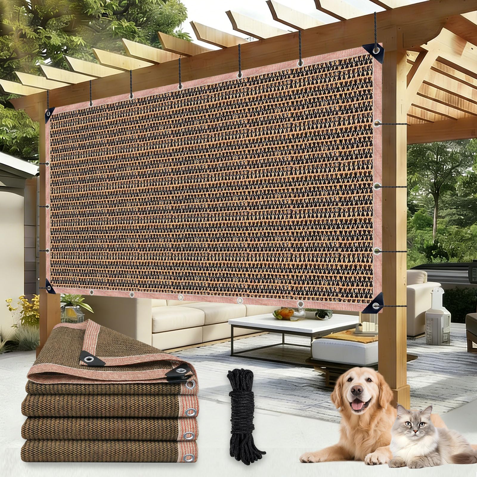 LCYFBE 90% Sun Shade Cloth 6 x 6 FT Mocha front view