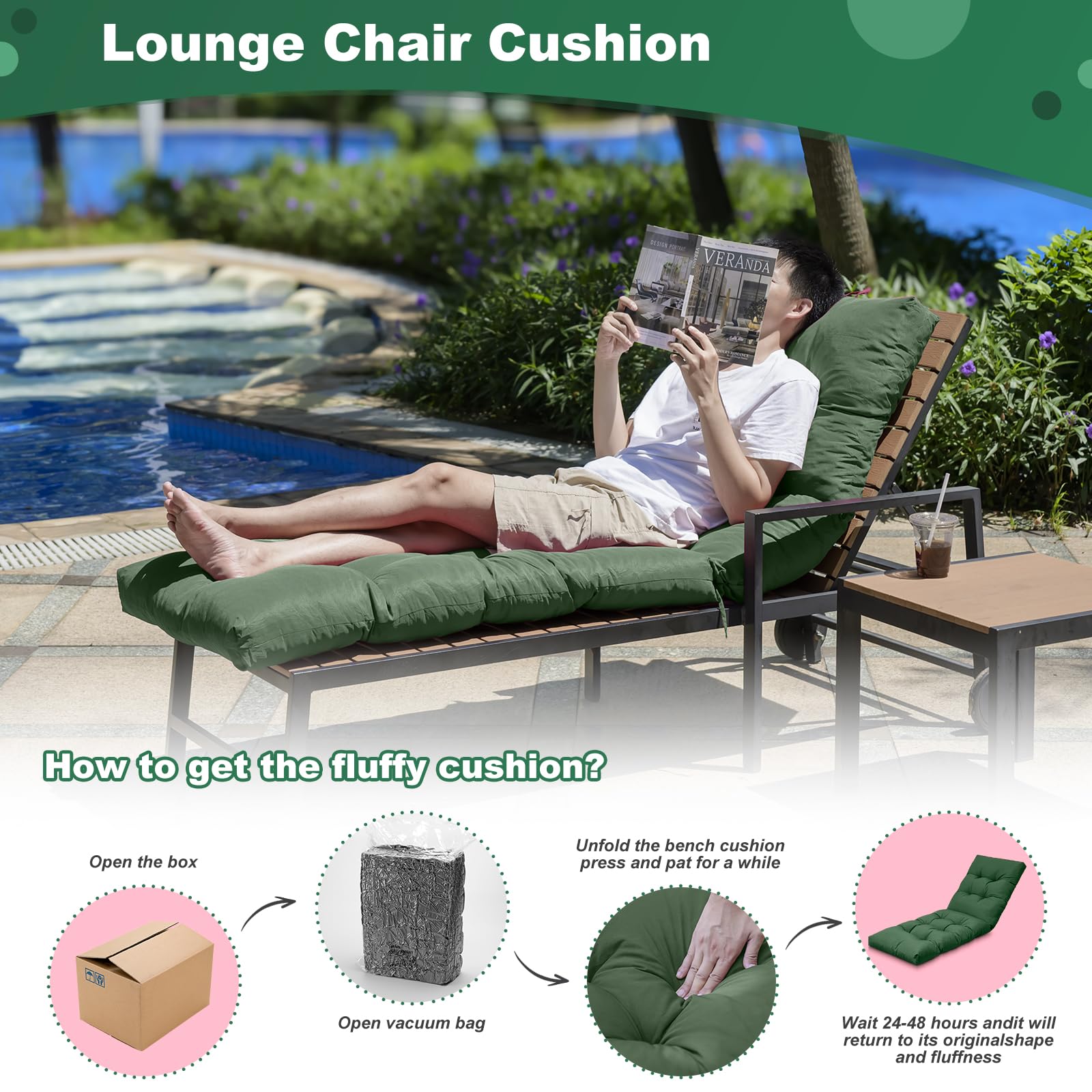 LCYY.TG Outdoor Lounge Chair Cushion with dimensions displayed