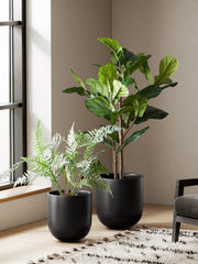 LE TAUCI 10 Inch Black Ceramic Plant Pot side view
