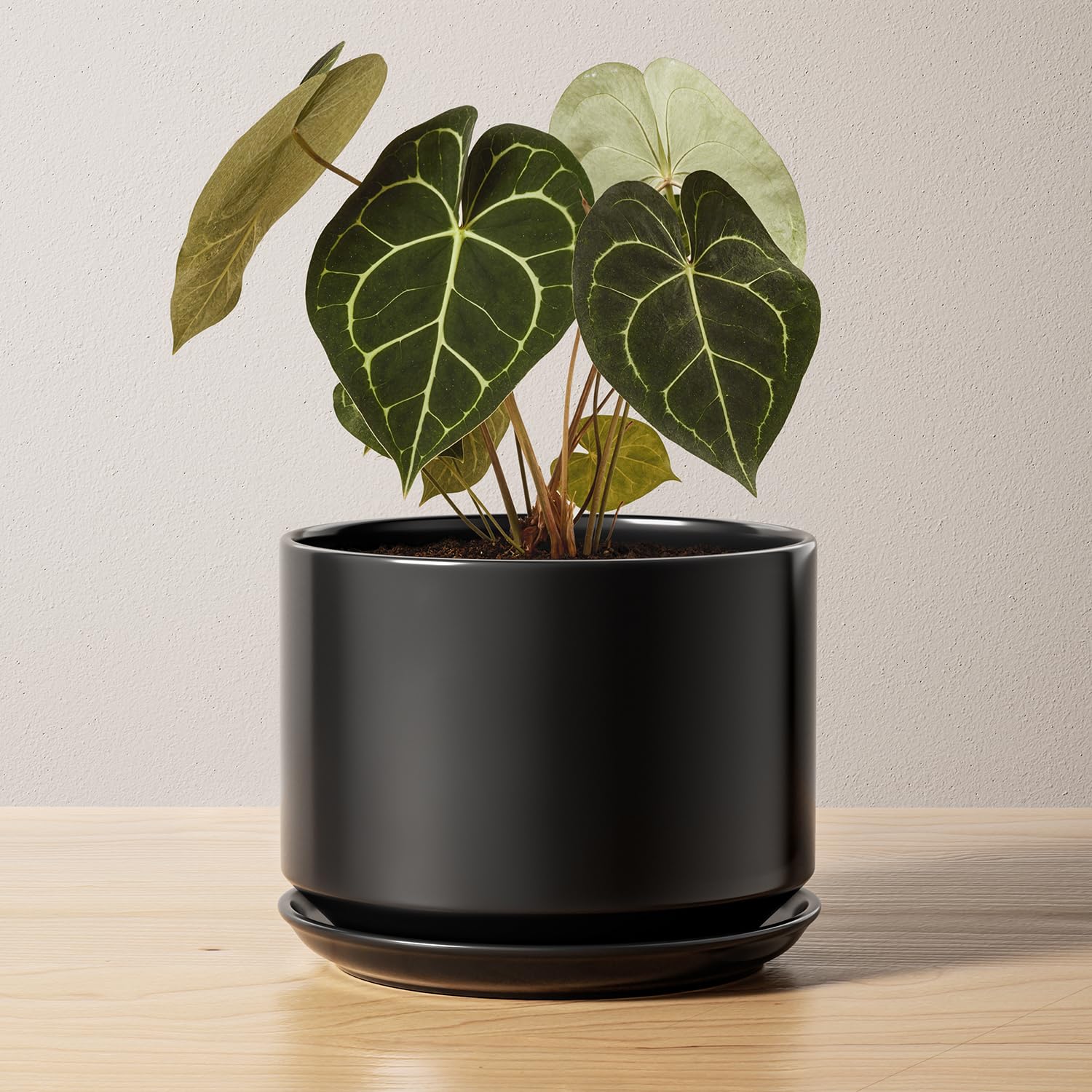 LE TAUCI 6.8 Inch Ceramic Plant Pot black side view