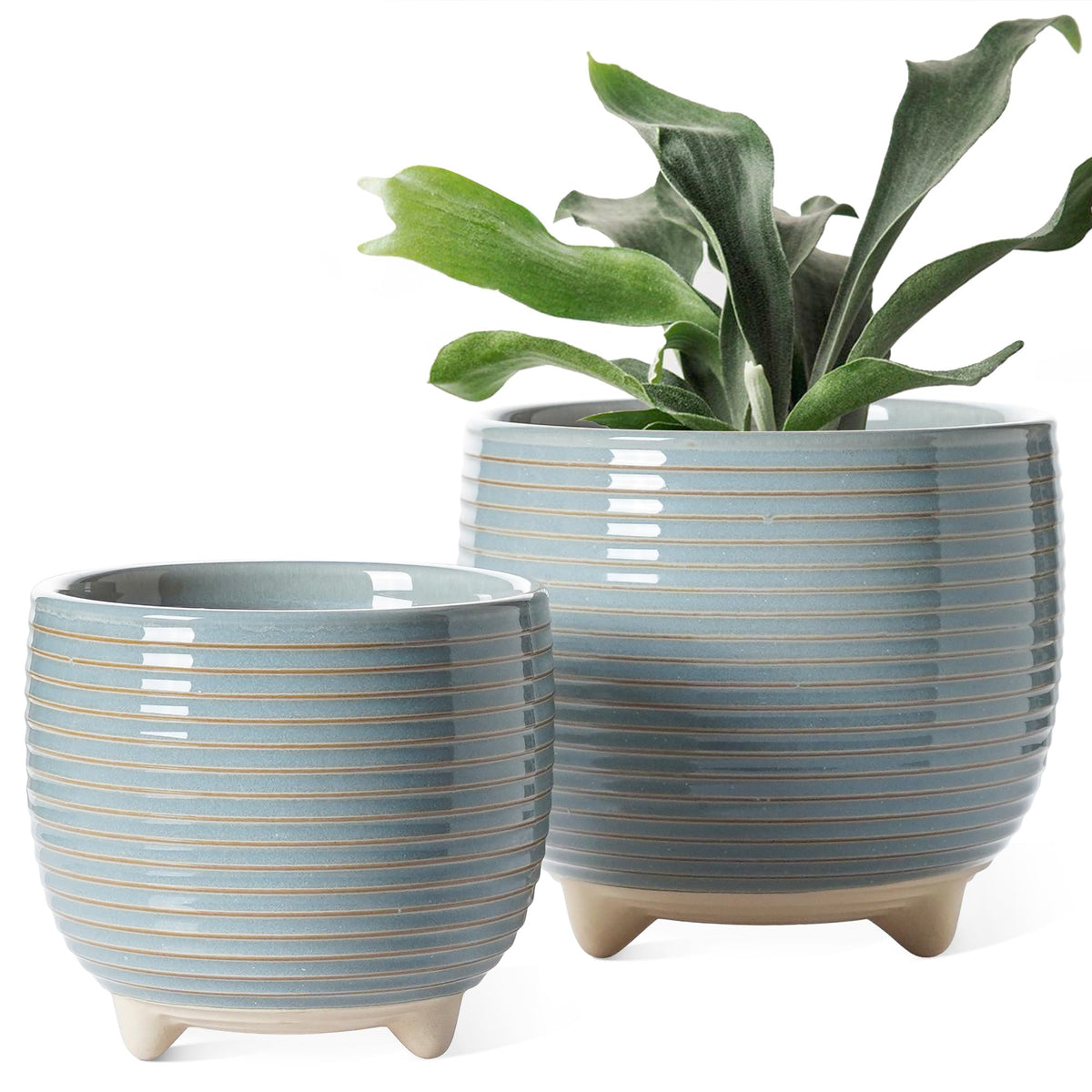 LE TAUCI ceramic plant pot set, 6.4 inch and 5.1 inch sizes in reactive glaze gray