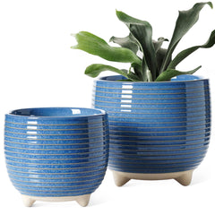 LE TAUCI ceramic plant pot set with reactive glaze blue finish