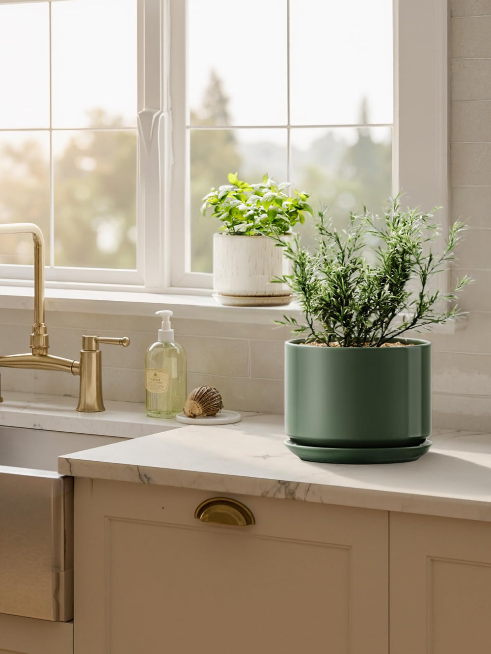 LE TAUCI Ceramic Plant Pot showing drainage hole and saucer