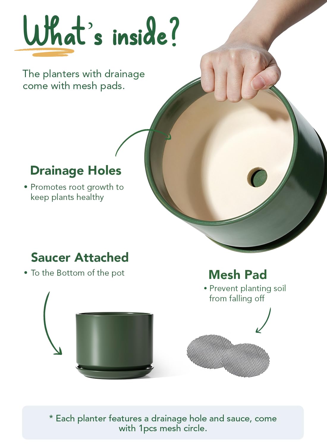 LE TAUCI Ceramic Pot for indoor plants with mesh pad