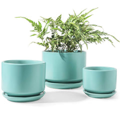 LE TAUCI ceramic pots set of 3 in turquoise color, showcasing different sizes