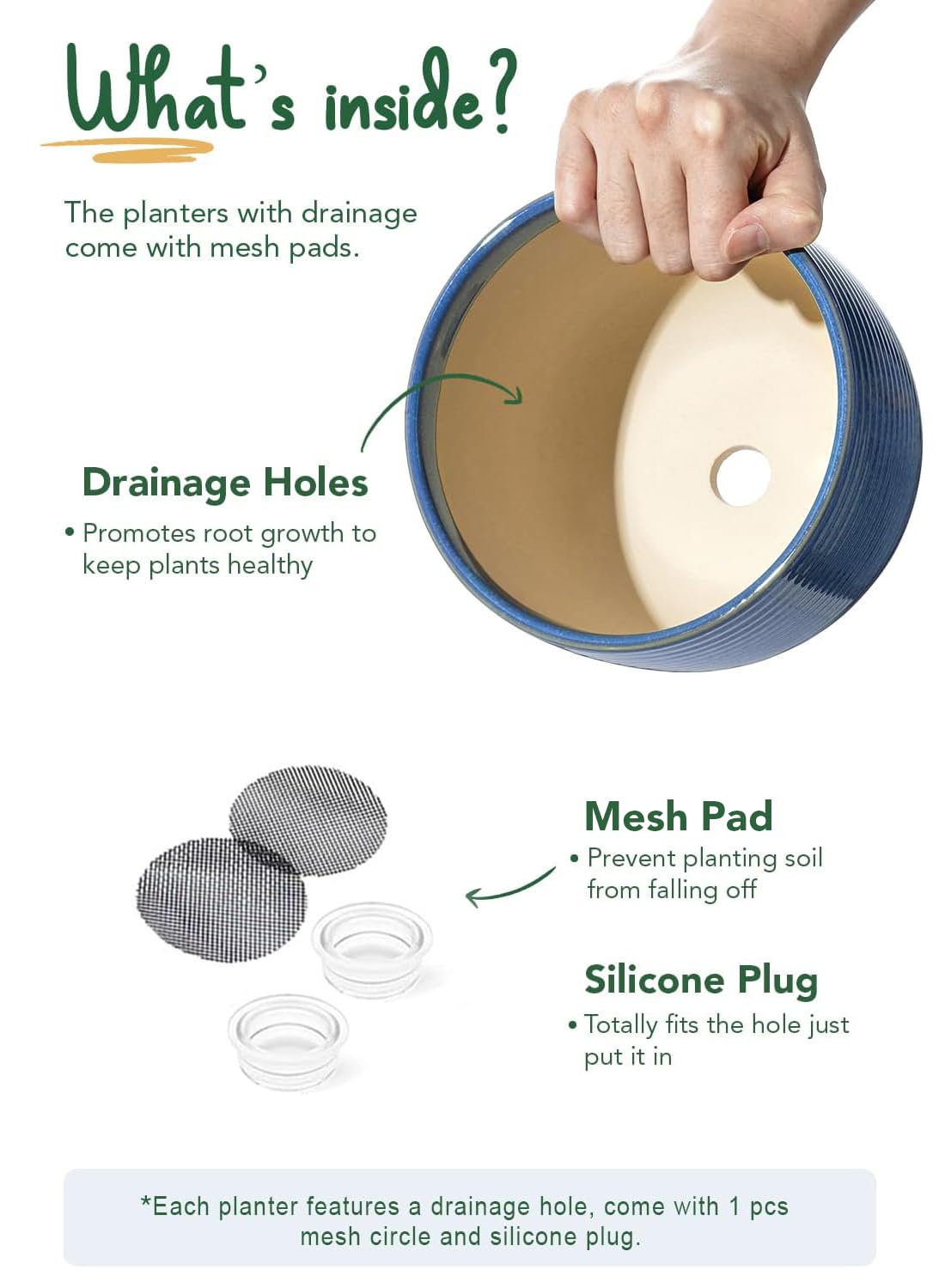 LE TAUCI ceramic pots with drainage silicone plugs